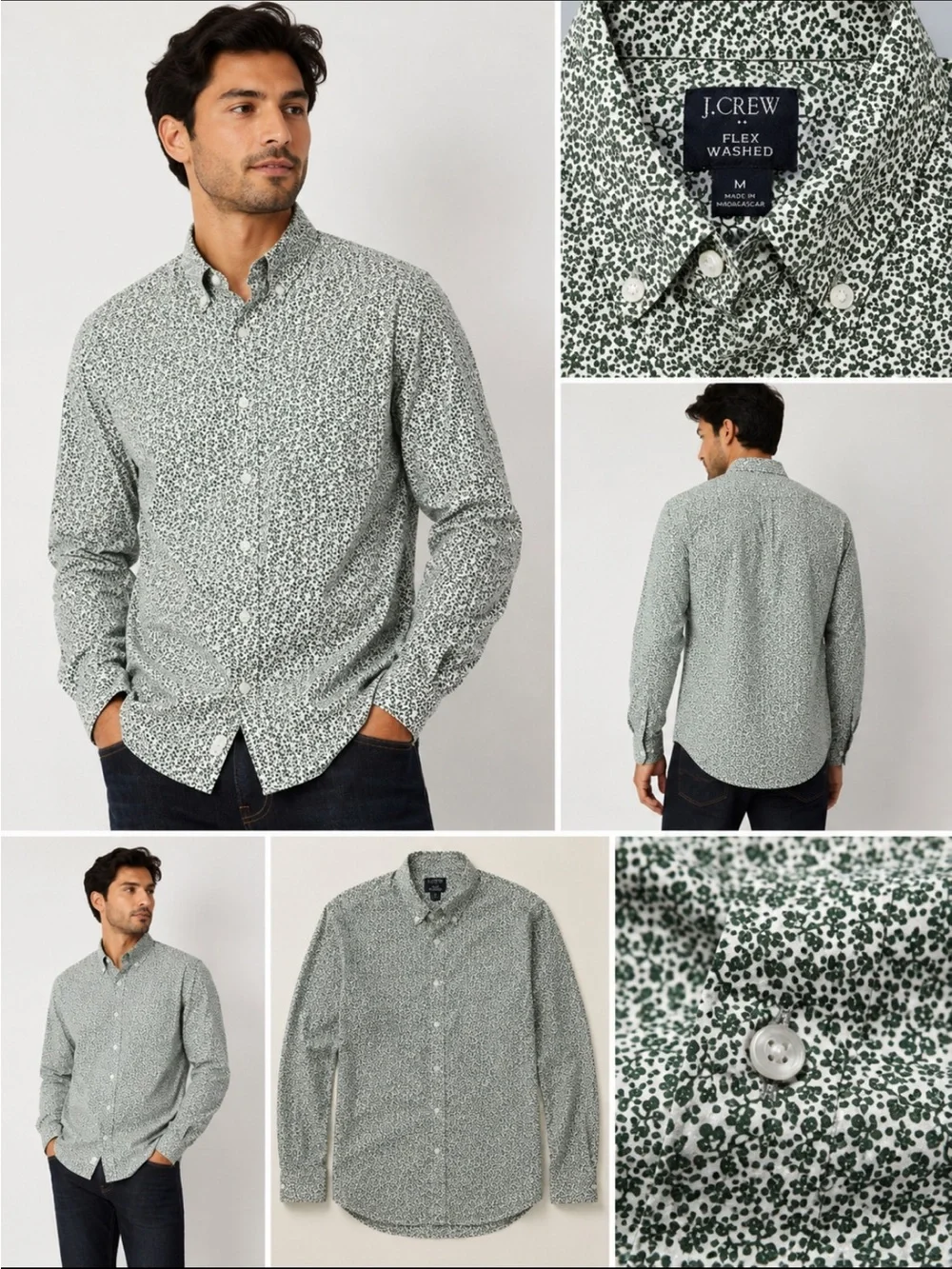 J. Crew Green Micro Floral Button-Down Shirt